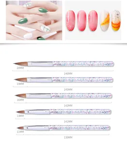 Detailed size specifications for 5 nail art brushes showing bristle and total lengths
