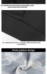 Detail of the overlock stitching and widened brim on this elastic paisley bandana cap