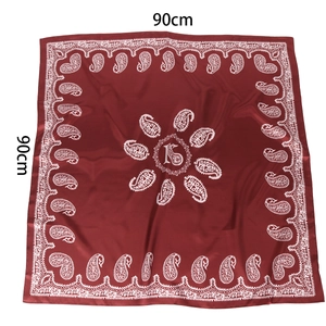 Red 90x90cm paisley silk square scarf with vintage pattern and glossy satin finish