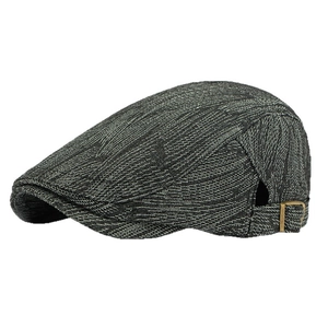 Classic dark grey jacquard cotton newsboy cap with adjustable side buckle from a 45-degree angle