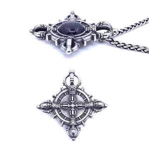 Titanium steel vajra pestle necklace with blue sandstone in punk vintage style