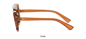 Side view detail showing the thick amber frames and metal hinge of the aviator sunglasses