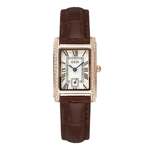 Gedi vintage rectangular rose gold watch with brown leather strap and roman numerals