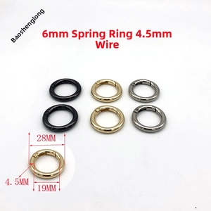 Three-color 28mm round spring snap hooks for handbag strap extension and DIY hardware