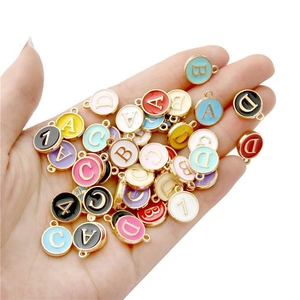 Round Enamel Alphabet Letter Charms Alloy Metal Gold Plated Double Sided Colorful Pendants For DIY Jewelry Making
