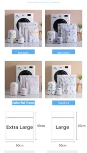Mesh laundry bags with pineapple and cactus prints in various sizes for washing machines