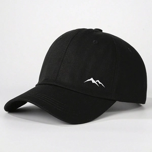 Classic black baseball cap with mountain embroidery for outdoor sun protection and travel