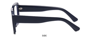 Detailed side view of trendy square sunglasses showing the sleek temple and frame thickness