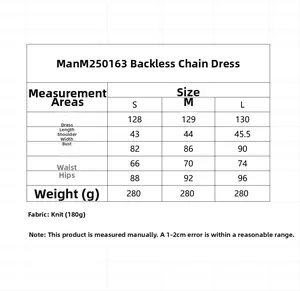 Tableau des tailles pour robe en tricot sans manches dos nu avec mesures S M et L