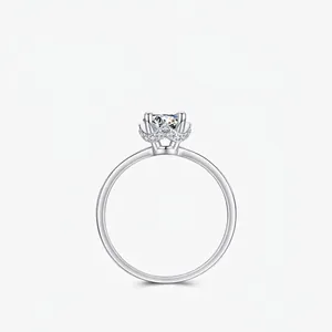 Sparkling Cubic Zirconia Solitaire Ring 925 Sterling Silver 4-Prong Crown Setting Engagement Jewelry Women