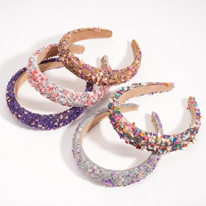 Set of five Baroque headbands with colorful beads and crystals in multiple vibrant shades