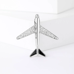 Silver airplane brooch with sparkling crystals and Love You Forever engraving