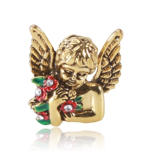 Vintage Alloy Angel Brooch Enamel Flower Rhinestone Lapel Pin For Women Clothing Coats Personalized Accessory Jewelry Gift