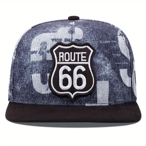 Cappellino snapback vintage Route 66 con ricamo e visiera piatta in grigio e nero