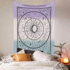 Bohemian constellation star map tapestry with purple gradient for wall decoration