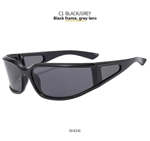 Side view of C1 black sports sunglasses with grey polarized lenses and side windows