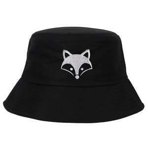 Fox Head Embroidery Cotton Bucket Hat Breathable Sun Protection Outdoor Casual Fashion Summer Hat
