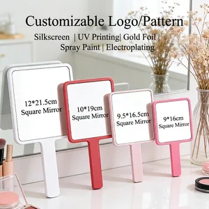 Handheld Makeup Mirror Square Portable Cosmetic Hand Mirror With Handle ABS Plastic Frame High Definition For Vanity Beauty
