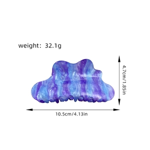 Elegant blue marble acrylic cloud hair claw clip for women, size 10.5cm x 4.7cm