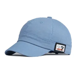 Classic light blue baseball cap with patch embroidery and short curved brim for outdoors