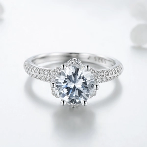 Luxury S925 sterling silver crown ring with brilliant round zircon stones for women