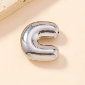 Polished silver stainless steel bubble letter C pendant for personalized necklaces