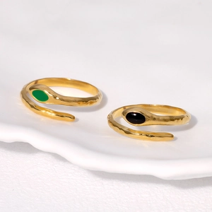 Δαχτυλίδι Φίδι Από Ανοξείδωτο Χάλυβα 18K Επιχρυσωμένο Ρυθμιζόμενο Ανοιχτό Σφυρήλατο Σμάλτο Μάτι Κοσμήματα Για Γυναίκες