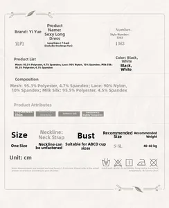 Detailed size guide and fabric specifications for sexy lace high slit lingerie dress
