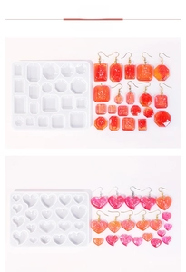 Macro detail of silicone jewelry molds for resin casting hearts and geometric shapes