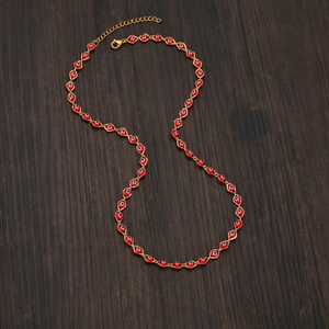Gold-plated chain necklace with red Evil Eye charms in Harajuku bohemian style