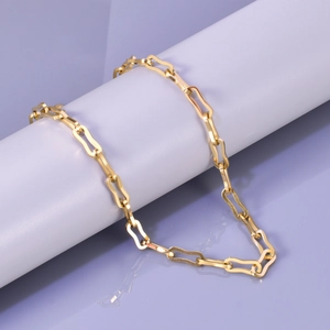 Geometric Rectangle Link Chain Necklace And Bracelet 18K Gold Plated Stainless Steel Minimalist Jewelry For Women