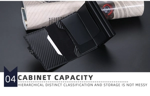 Detail view of the RFID carbon fiber wallet showing layered card slots and large capacity