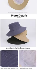 Detail of waterproof outdoor sun hat with breathable mesh lining and reinforced wide brim