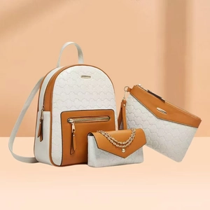 Fashion Women Backpack Handbag And Purse PU Leather Geometric Embossed Large Capacity Retro Style Travel Daily