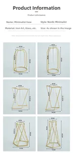 Size chart showing dimensions for six Nordic style minimalist vases in various shapes