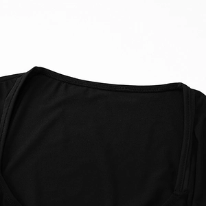 Detail of a black U-neckline with high-quality stitching on double-layer mesh fabric