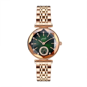 Gedi rose gold women's watch with green diamond-cut dial and rhinestone accents