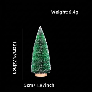Miniature sisal Christmas tree with snow effect, 12cm height on wooden base specs