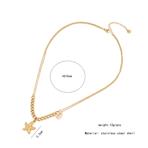 Detail of gold starfish shell pendant necklace with 43+5cm stainless steel chain