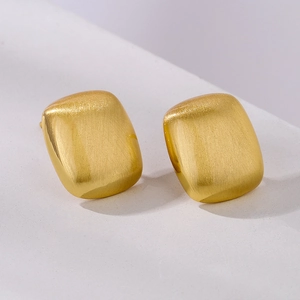 Geometric Stud Earrings Copper Gold Plated Brushed Texture Square Round Minimalist Modern Jewelry For Women