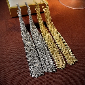 Exaggerated zircon triangle long tassel chain earrings in gold and silver finish