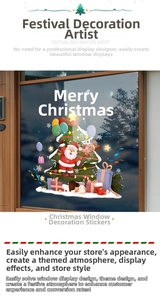 Festive Christmas glass stickers with Santa and tree on a wooden window frame view