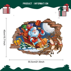 Detail of 3D Santa and reindeer wall sticker with 55.5x40cm size specifications