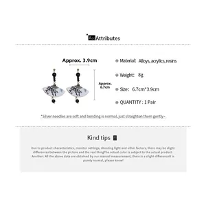 Detailed infographic showing dimensions and materials of ink painting fan earrings