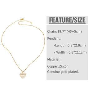 Detail view of heart pendant necklace specifications with 45+5cm chain length dimensions