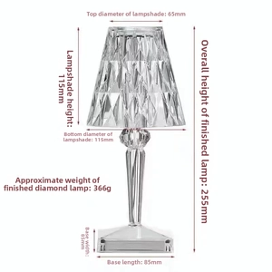 Technical dimensions of crystal desk lamp with 255mm height and 85mm square base