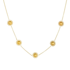 Polished gold-plated stainless steel necklace with five sun pendants on a chain