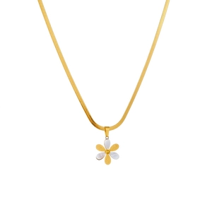 Gold herringbone chain necklace with minimalist daisy floral pendant for women