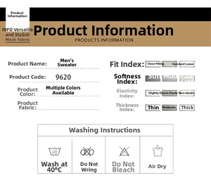 Detailed chart showing soft texture and standard fit specifications for men's knit sweater