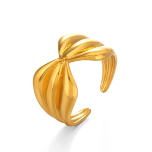 Fashion 18K gold plated bow ring with artistic wave silk texture on white background